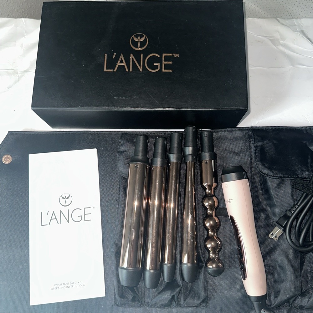 L'ange Le Cinq 5 Piece Curling Wand Set Lange Blush Complete Box Case Glove